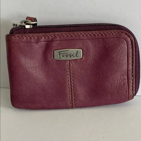 Fossil Maroon/Purple Leather Zip Around ID Wallet/ Coin purse - Picture 4 of 8